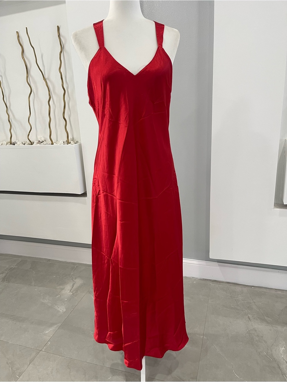 Natori Red Satin V-Neck Slip Dress